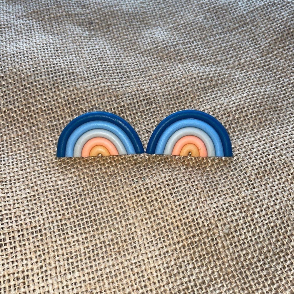 Clay Rainbow Blue tone Earrings In style New - Picture 3 of 9
